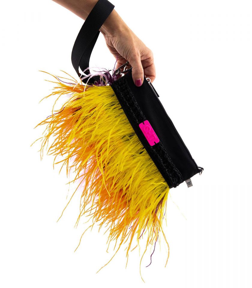 Mini Black Pink Feathers Bag Worn Quittobags Made in Italy
