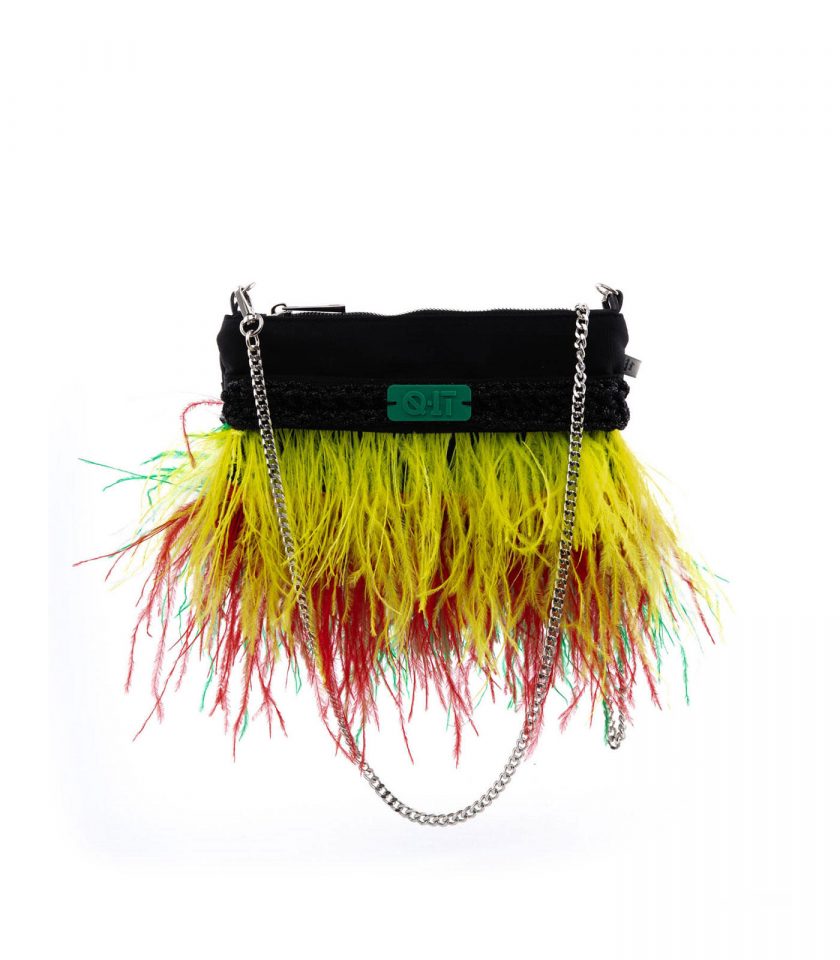 Mini Black Bag Green Feathers Front Quittobags Made in Italy
