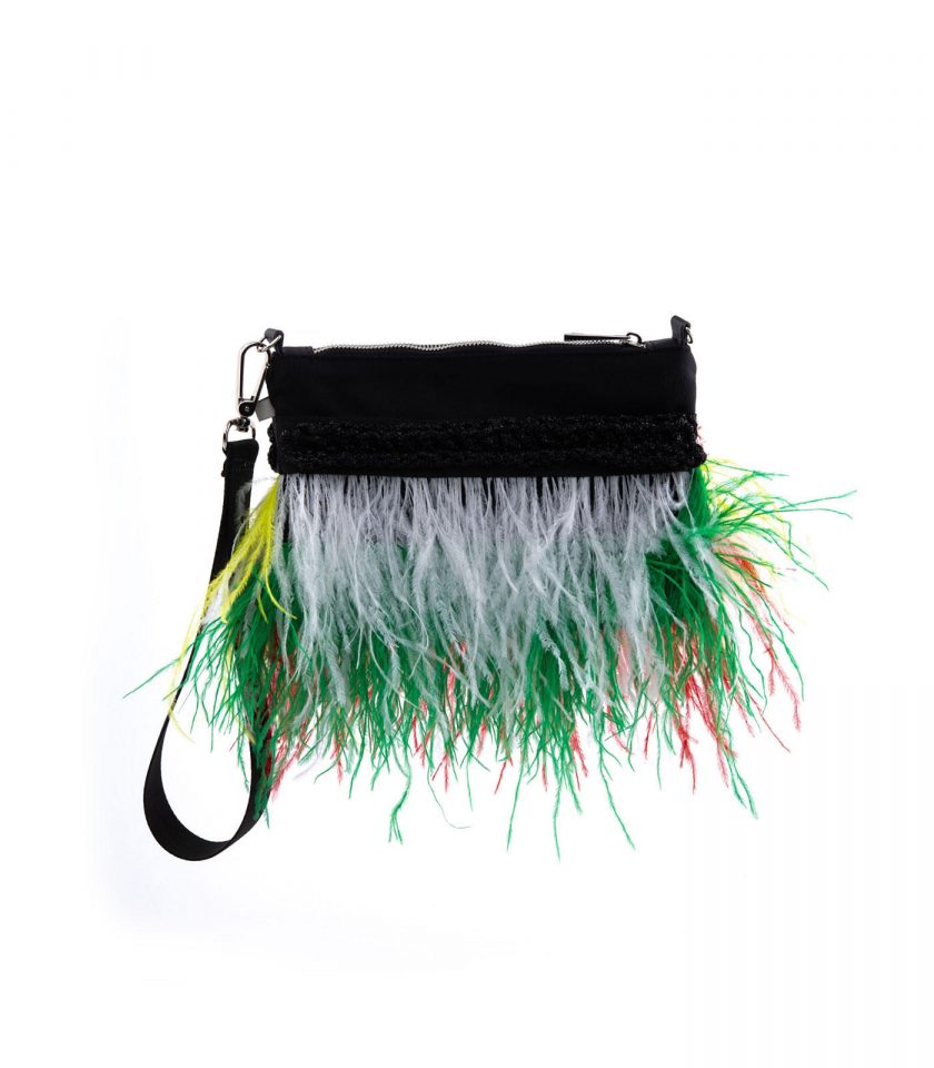 Mini Black Green Feathers Retro Quittobags Made in Italy