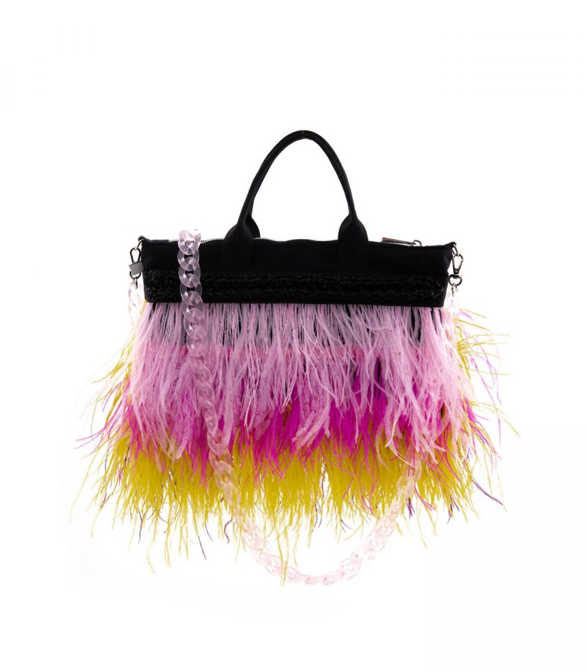 Bag Black Feathers Pink Retro Qittobags Made in Italy