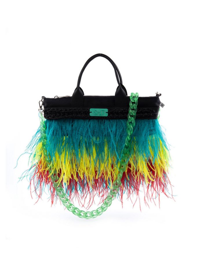 Bag Bag Black Green Feathers Front Quittobags Made in Italy
