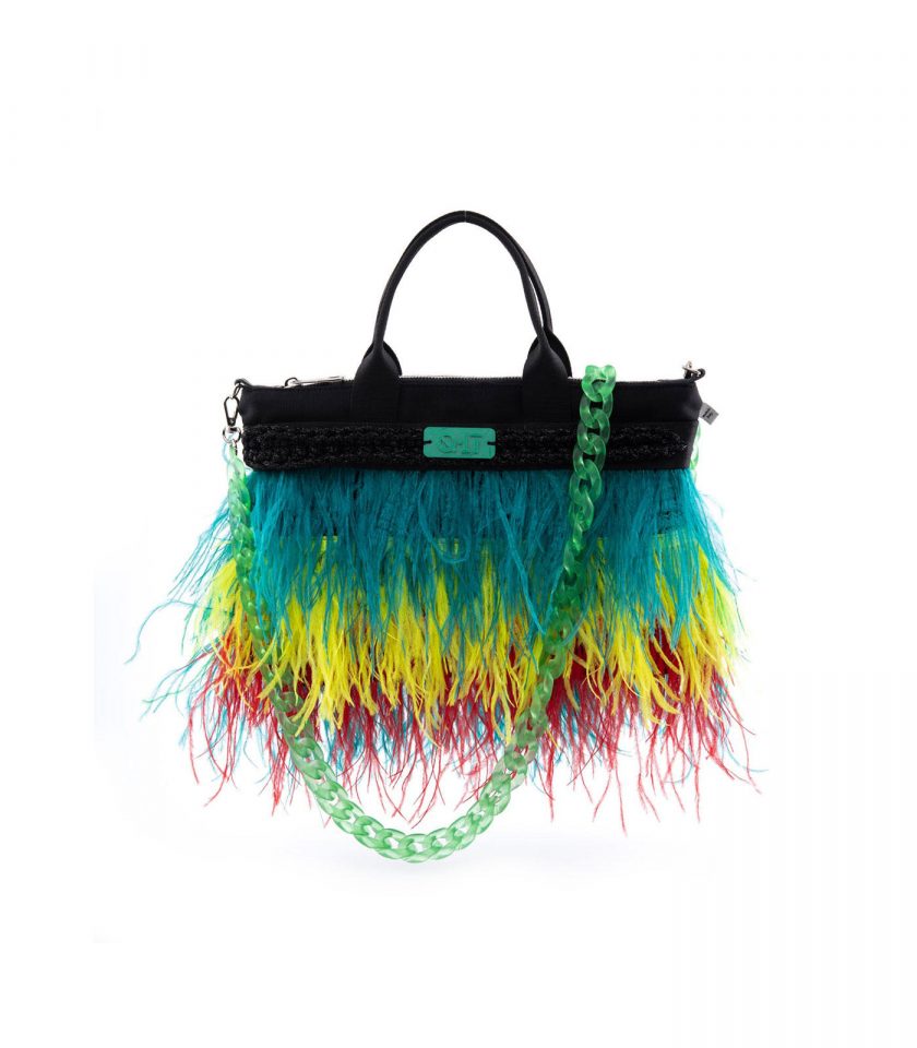Bag Bag Black Green Feathers Front Quittobags Made in Italy