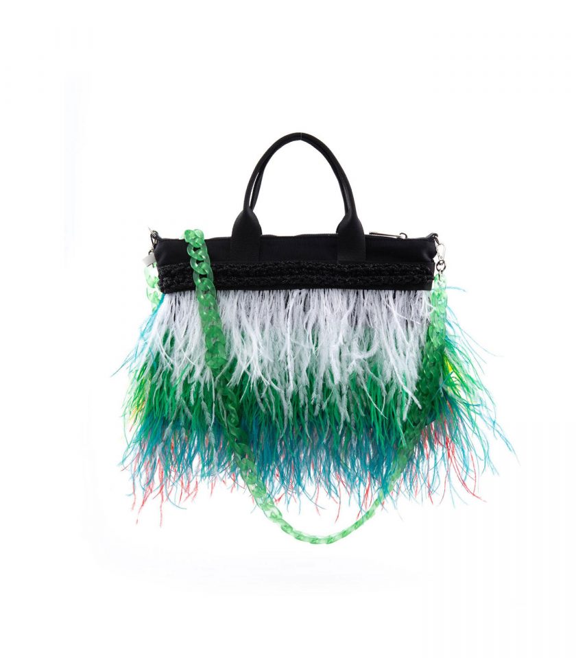 Bag Black Green Feathers Retro Quittobags Made in Italy