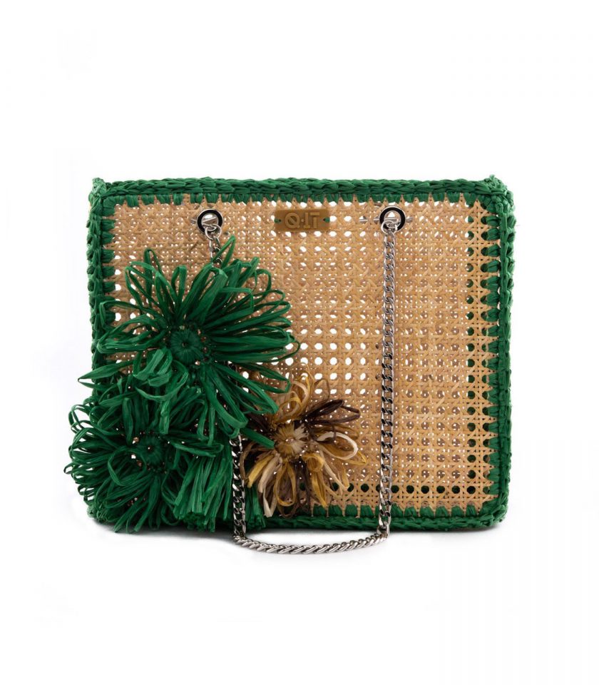 Wood Straw Tote Bag Green Front Quittobags Made in Italy